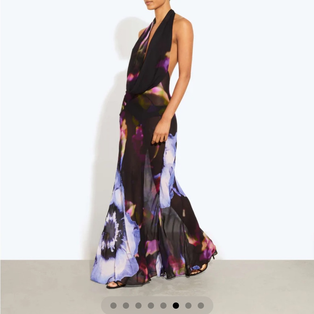 Rat & Boa Black Floral Halter Maxi Dress with Purple and Blue Accents
